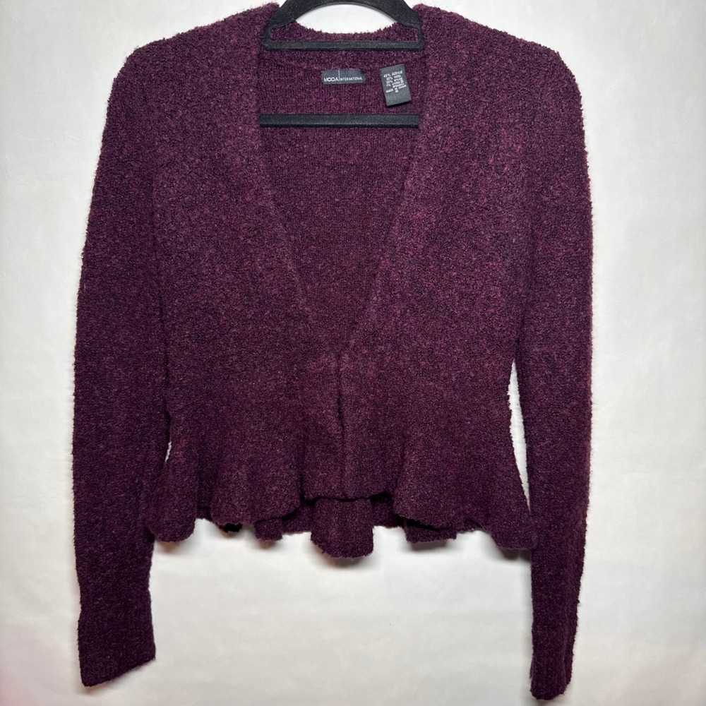 Y2k Soft Wool Blend Moda‎ International Peplum Cardigan Sweater S Ruffle Small